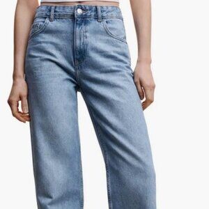 MANGO Raw Hem Wide Leg Jeans Size 4 Medium Blue